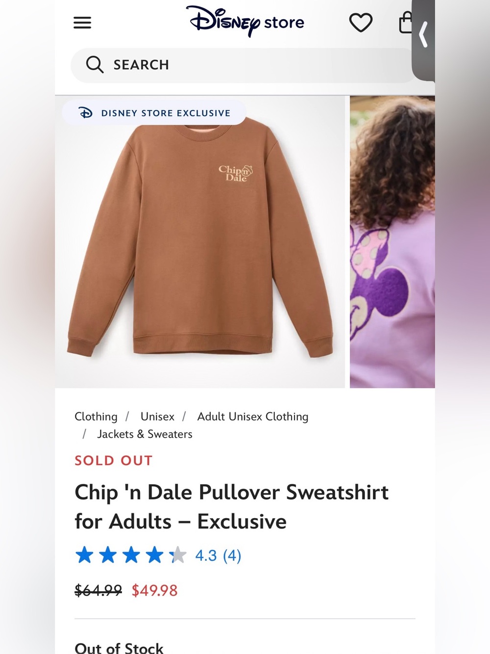 Disney Chip 'n Dale Crewneck Sweatshirt in Brown